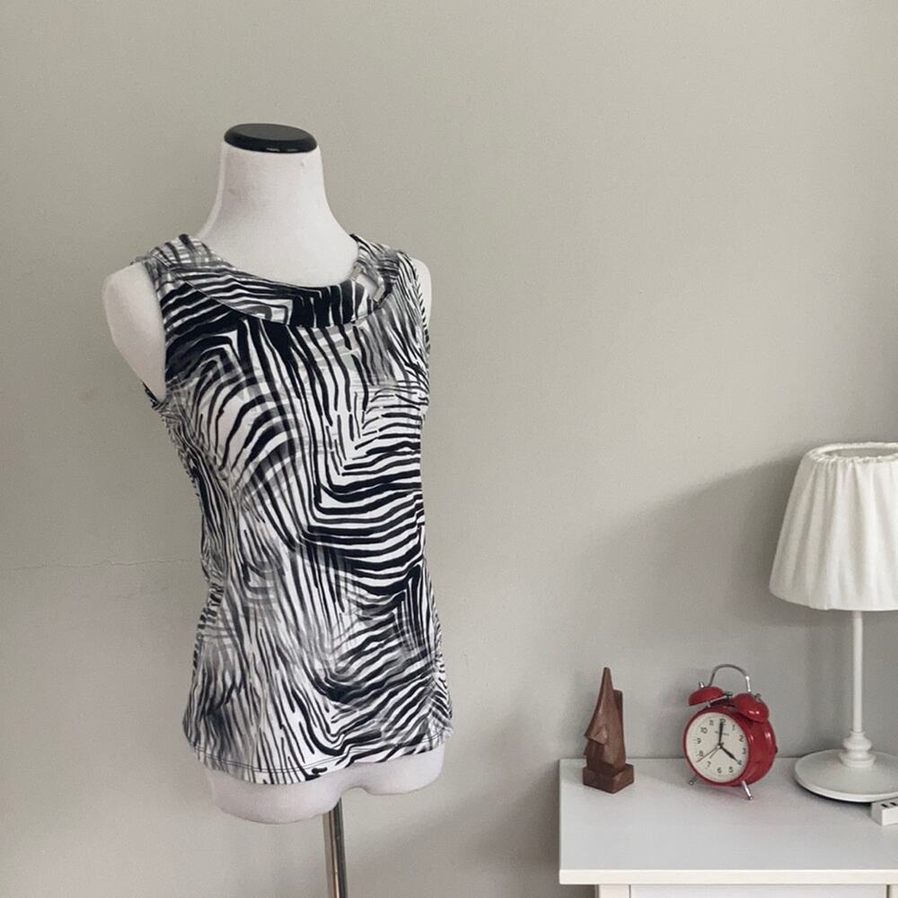 Rafaella Black/White/Pink Sleeveless Top, Size M